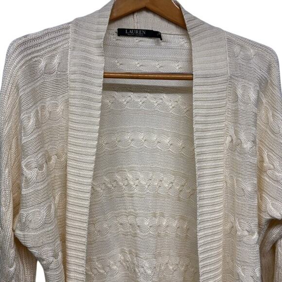 New Ralph Lauren Women's Cream Ribbed Knit Open Front Cardigan Size Small (S) - Picture 3 of 8